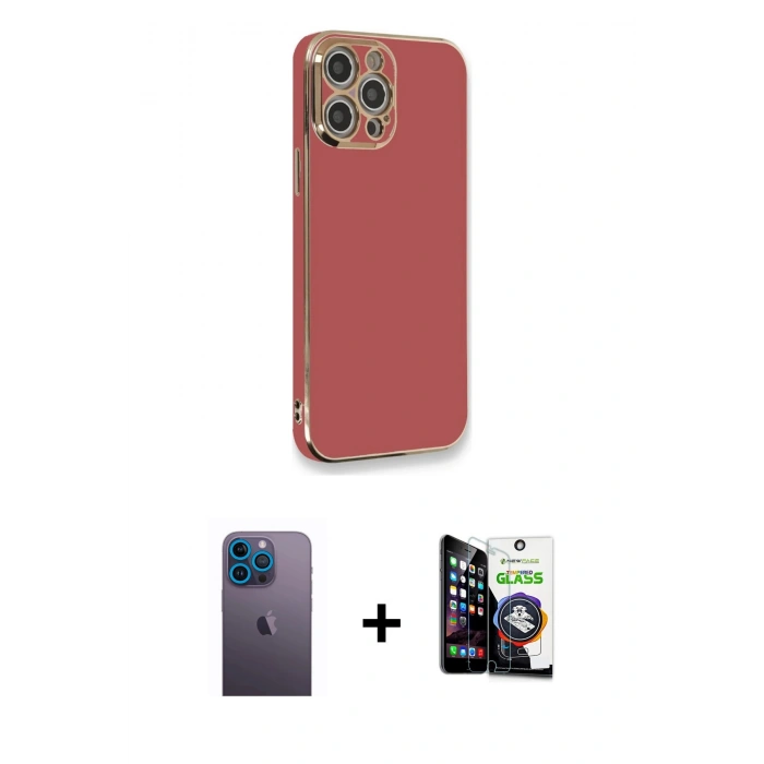 MARSİLYAN™- iPhone 12 Pro Max Kılıf Yankı Serisi - Şeffaf Temperli Cam Ekran Koruyucu + Neon Fosforlu Kamera Lens - MI