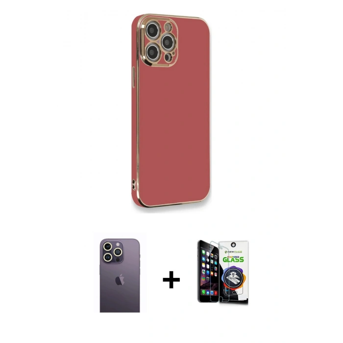 MARSİLYAN™- iPhone 12 Pro Max Kılıf Yankı Serisi - Şeffaf Temperli Cam Ekran Koruyucu + Neon Fosforlu Kamera Lens - BZ