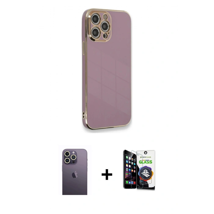 MARSİLYAN™- iPhone 12 Pro Max Kılıf Yankı Serisi - Şeffaf Temperli Cam Ekran Koruyucu + Neon Fosforlu Kamera Lens - BZ