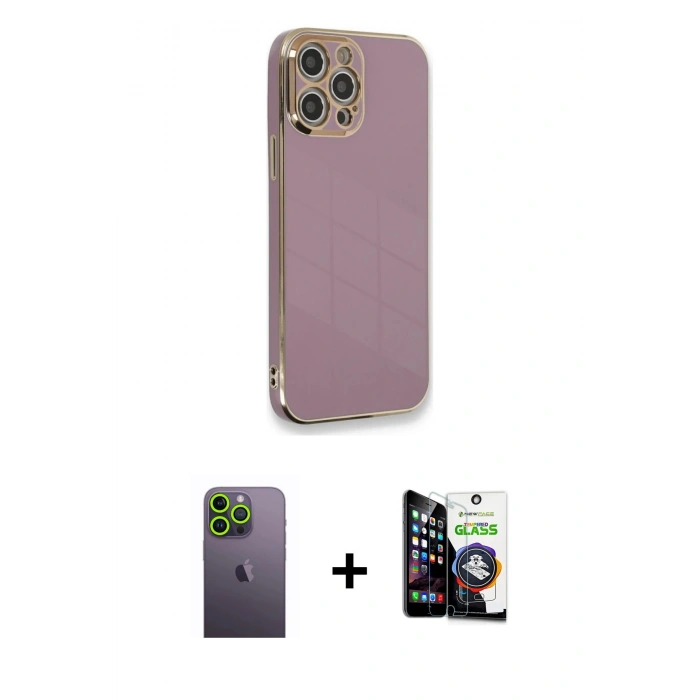 MARSİLYAN™- iPhone 12 Pro Max Kılıf Yankı Serisi - Şeffaf Temperli Cam Ekran Koruyucu + Neon Fosforlu Kamera Lens - YL