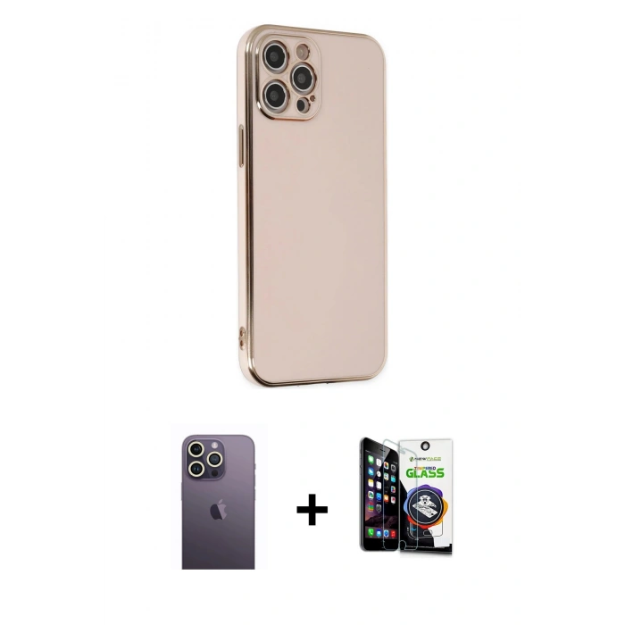 MARSİLYAN™- iPhone 12 Pro Max Kılıf Yankı Serisi - Şeffaf Temperli Cam Ekran Koruyucu + Neon Fosforlu Kamera Lens - BZ