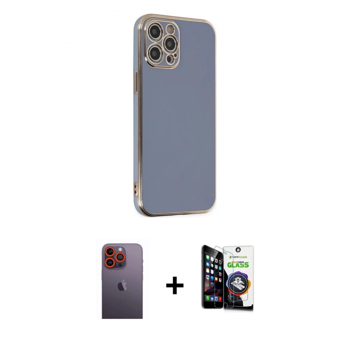 MARSİLYAN™- iPhone 12 Pro Max Kılıf Yankı Serisi - Şeffaf Temperli Cam Ekran Koruyucu + Neon Fosforlu Kamera Lens - TU