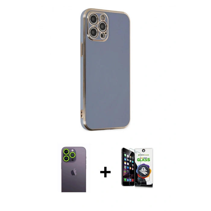 MARSİLYAN™- iPhone 12 Pro Max Kılıf Yankı Serisi - Şeffaf Temperli Cam Ekran Koruyucu + Neon Fosforlu Kamera Lens - YL