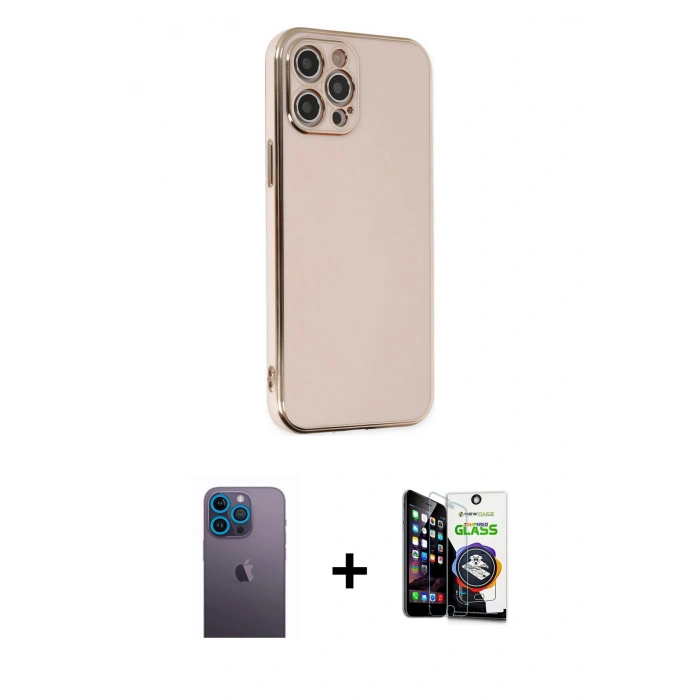 MARSİLYAN™- iPhone 12 Pro Max Kılıf Yankı Serisi - Şeffaf Temperli Cam Ekran Koruyucu + Neon Fosforlu Kamera Lens - MI