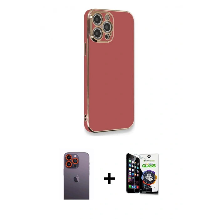 MARSİLYAN™- iPhone 12 Pro Max Kılıf Yankı Serisi - Şeffaf Temperli Cam Ekran Koruyucu + Neon Fosforlu Kamera Lens - TU