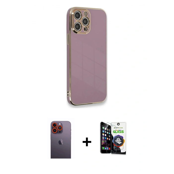 MARSİLYAN™- iPhone 12 Pro Max Kılıf Yankı Serisi - Şeffaf Temperli Cam Ekran Koruyucu + Neon Fosforlu Kamera Lens - TU