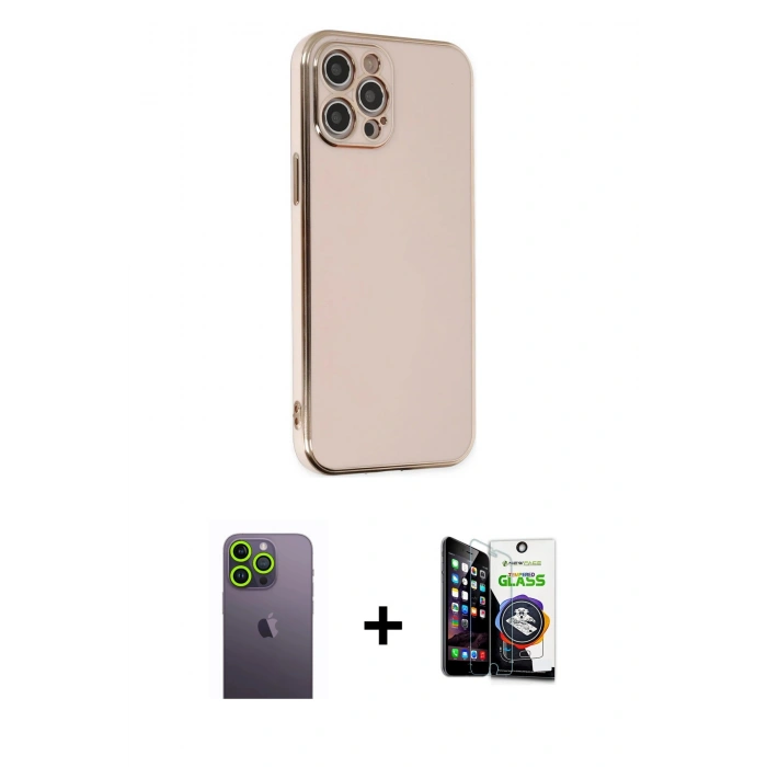 MARSİLYAN™- iPhone 12 Pro Max Kılıf Yankı Serisi - Şeffaf Temperli Cam Ekran Koruyucu + Neon Fosforlu Kamera Lens - YL
