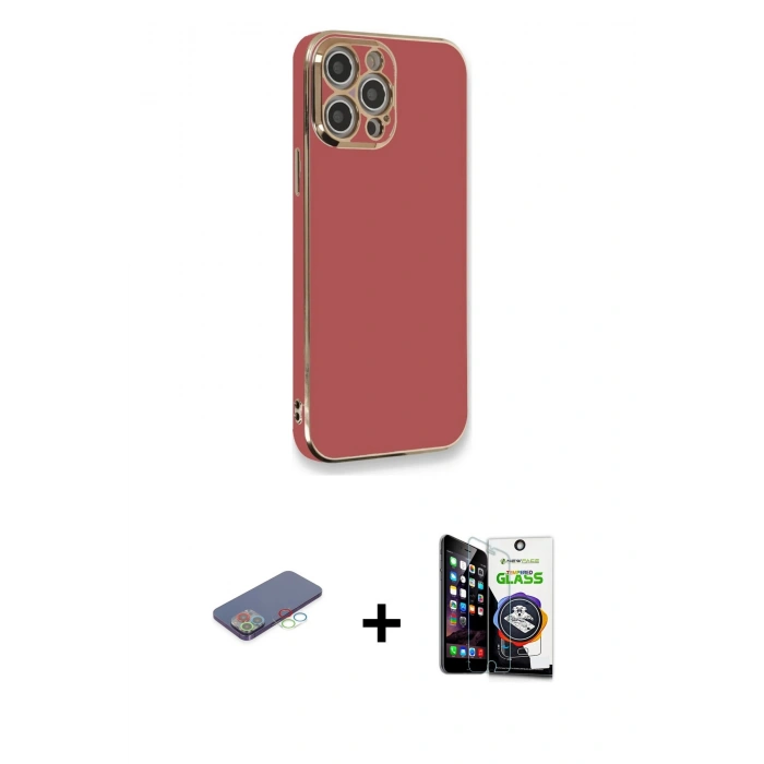 MARSİLYAN™- iPhone 12 Pro Max Kılıf Yankı Serisi - Şeffaf Temperli Cam Ekran Koruyucu + Renkli Kamera Lens Koruma Cam - MI