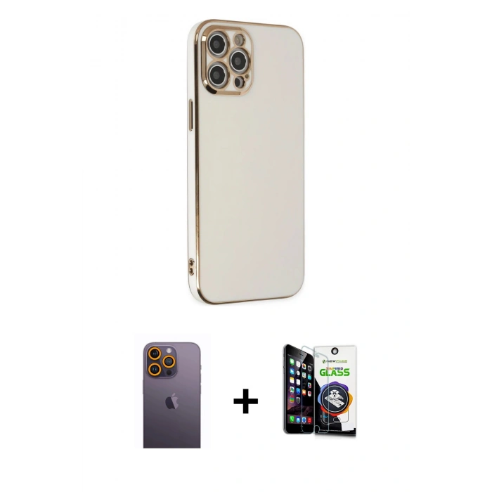 MARSİLYAN™- iPhone 12 Pro Max Kılıf Yankı Serisi - Şeffaf Temperli Cam Ekran Koruyucu + Neon Fosforlu Kamera Lens - SI