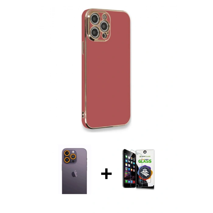 MARSİLYAN™- iPhone 12 Pro Max Kılıf Yankı Serisi - Şeffaf Temperli Cam Ekran Koruyucu + Neon Fosforlu Kamera Lens - SI