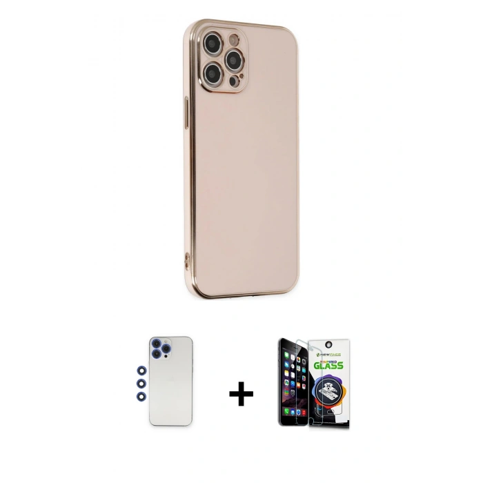 MARSİLYAN™- iPhone 12 Pro Max Kılıf Yankı Serisi - Şeffaf Temperli Cam Ekran Koruyucu + Shine Kamera Lens - LT