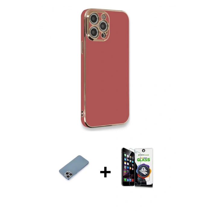 MARSİLYAN™- iPhone 12 Pro Max Kılıf Yankı Serisi - Şeffaf Temperli Cam Ekran Koruyucu + Shine Kamera Lens Koruma Cam - GI