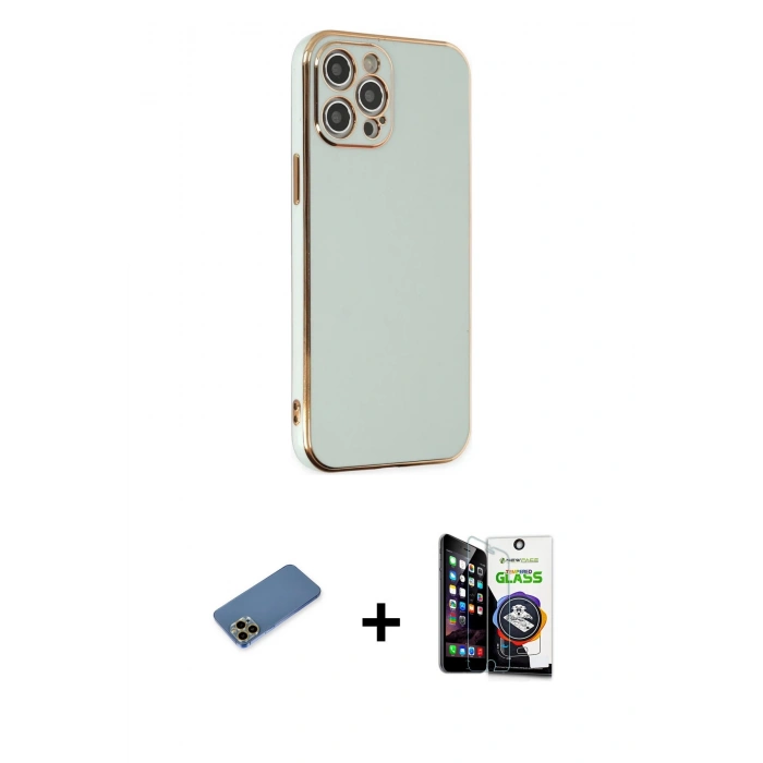 MARSİLYAN™- iPhone 12 Pro Max Kılıf Yankı Serisi - Şeffaf Temperli Cam Ekran Koruyucu + Shine Kamera Lens Koruma Cam - GD