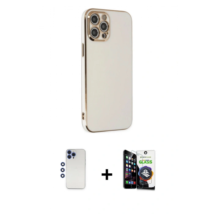 MARSİLYAN™- iPhone 12 Pro Max Kılıf Yankı Serisi - Şeffaf Temperli Cam Ekran Koruyucu + Shine Kamera Lens - LT