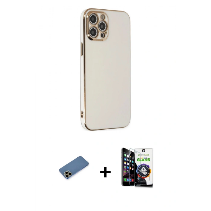 MARSİLYAN™- iPhone 12 Pro Max Kılıf Yankı Serisi - Şeffaf Temperli Cam Ekran Koruyucu + Shine Kamera Lens Koruma Cam - GD