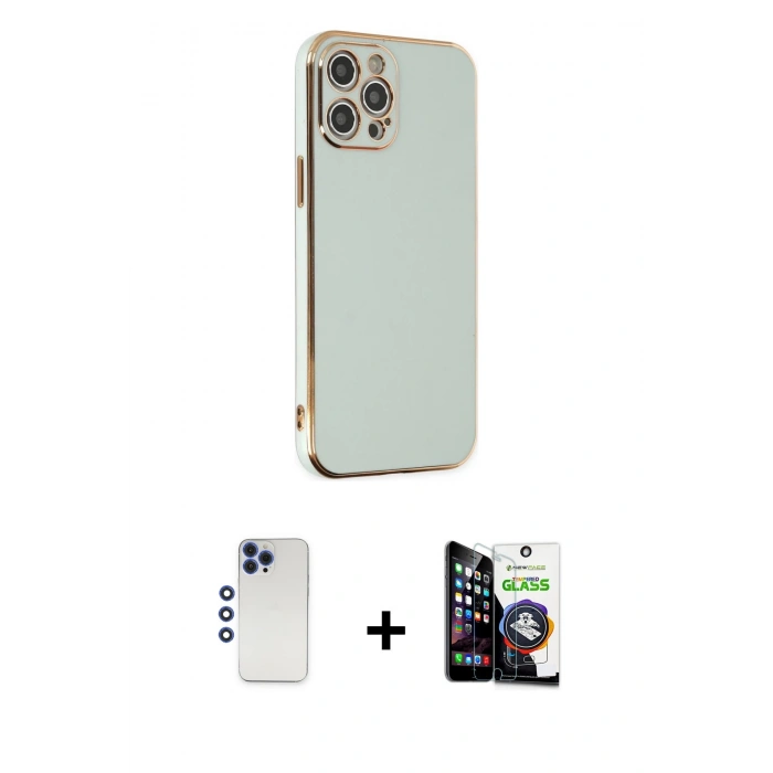 MARSİLYAN™- iPhone 12 Pro Max Kılıf Yankı Serisi - Şeffaf Temperli Cam Ekran Koruyucu + Shine Kamera Lens - LT