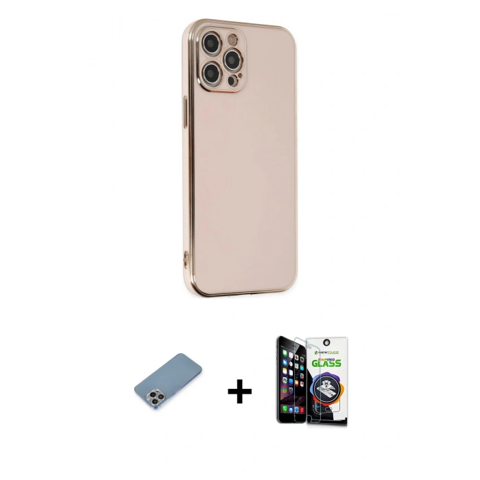 MARSİLYAN™- iPhone 12 Pro Max Kılıf Yankı Serisi - Şeffaf Temperli Cam Ekran Koruyucu + Shine Kamera Lens Koruma Cam - GI