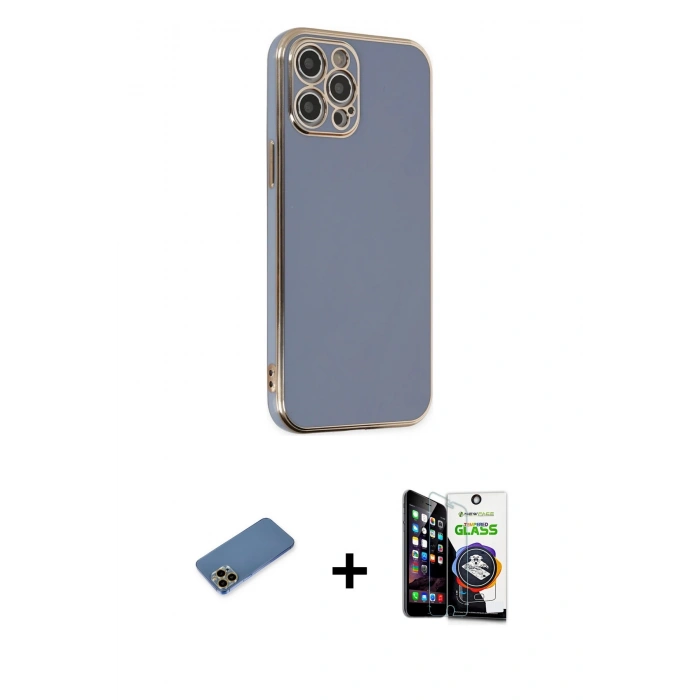 MARSİLYAN™- iPhone 12 Pro Max Kılıf Yankı Serisi - Şeffaf Temperli Cam Ekran Koruyucu + Shine Kamera Lens Koruma Cam - GD