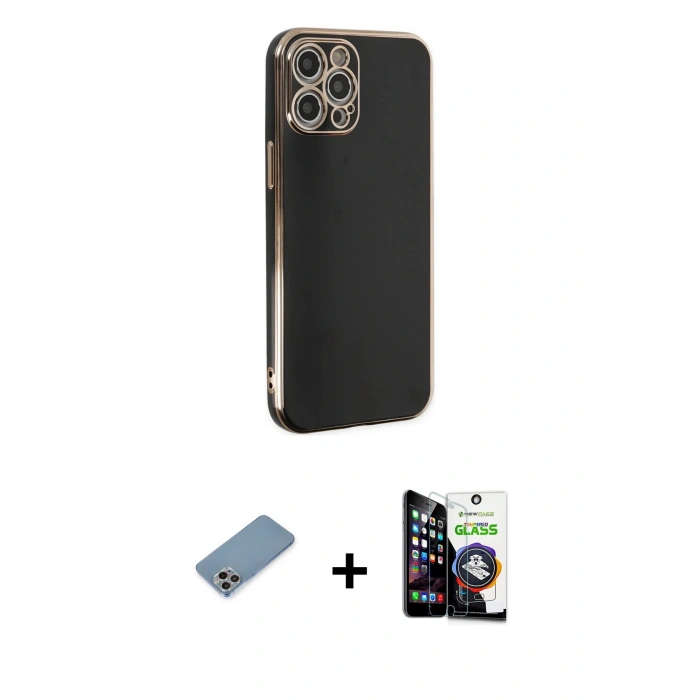 MARSİLYAN™- iPhone 12 Pro Max Kılıf Yankı Serisi - Şeffaf Temperli Cam Ekran Koruyucu + Shine Kamera Lens Koruma Cam - GI