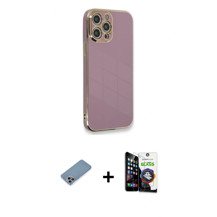 MARSİLYAN™- iPhone 12 Pro Max Kılıf Yankı Serisi - Şeffaf Temperli Cam Ekran Koruyucu + Shine Kamera Lens Koruma Cam - GI