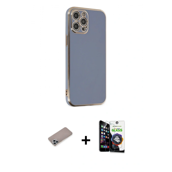 MARSİLYAN™- iPhone 12 Pro Max Kılıf Yankı Serisi - Şeffaf Temperli Cam Ekran Koruyucu + Shine Kamera Lens Koruma Cam - SABE