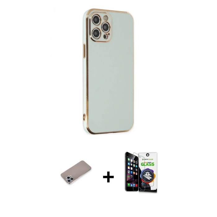 MARSİLYAN™- iPhone 12 Pro Max Kılıf Yankı Serisi - Şeffaf Temperli Cam Ekran Koruyucu + Shine Kamera Lens Koruma Cam - SABE