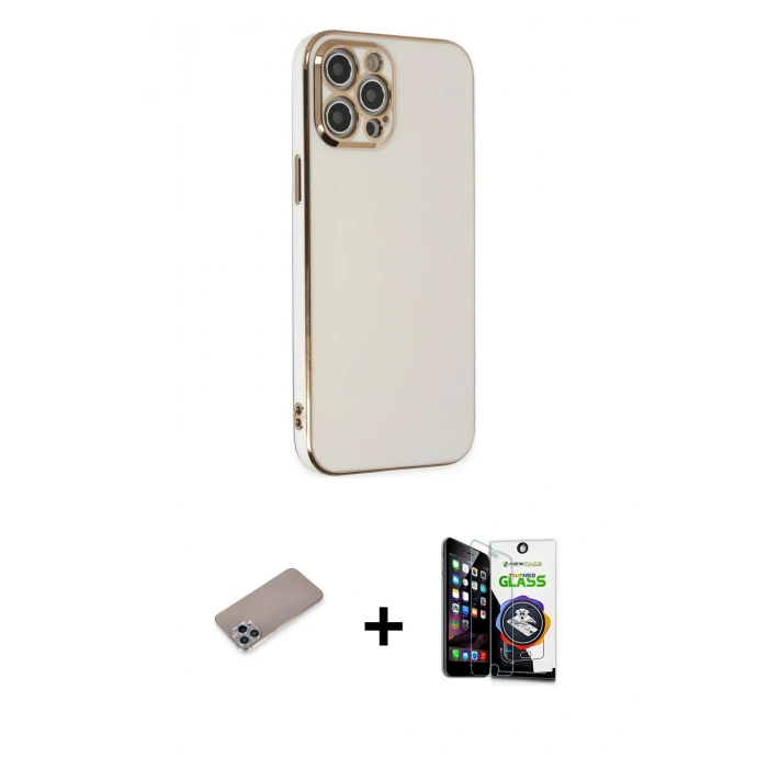 MARSİLYAN™- iPhone 12 Pro Max Kılıf Yankı Serisi - Şeffaf Temperli Cam Ekran Koruyucu + Shine Kamera Lens Koruma Cam - SABE