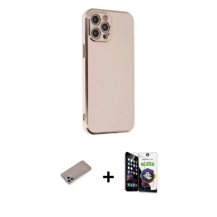 MARSİLYAN™- iPhone 12 Pro Max Kılıf Yankı Serisi - Şeffaf Temperli Cam Ekran Koruyucu + Shine Kamera Lens Koruma Cam - SABE