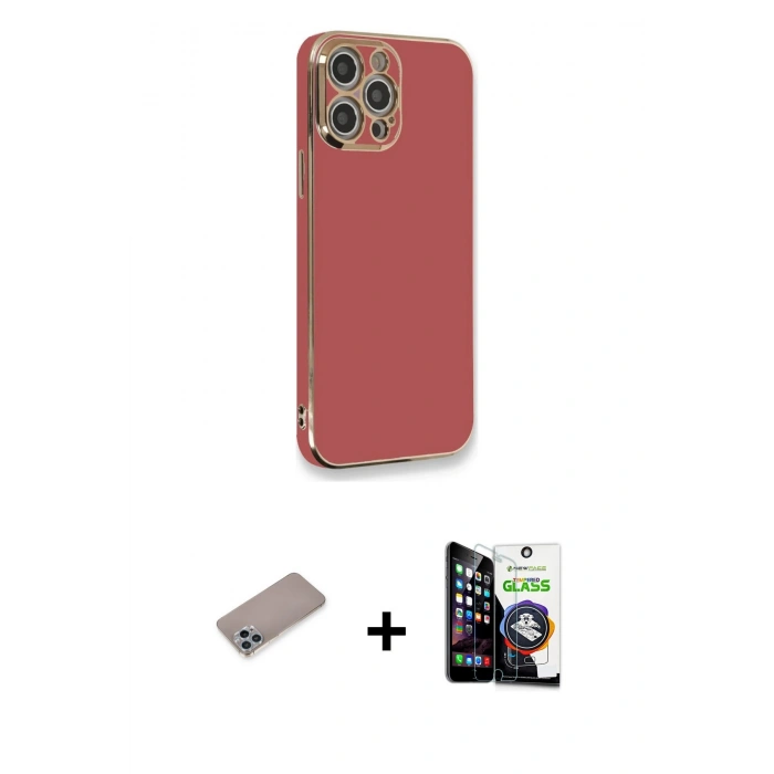 MARSİLYAN™- iPhone 12 Pro Max Kılıf Yankı Serisi - Şeffaf Temperli Cam Ekran Koruyucu + Shine Kamera Lens Koruma Cam - SABE