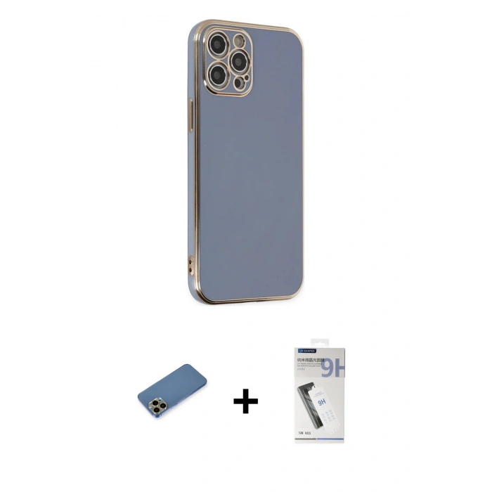 MARSİLYAN™- iPhone 12 Pro Max Kılıf Yankı Serisi - Şeffaf Uv Polymer Nano Ekran Koruyucu + Shine Kamera Lens Koruma Cam - GD