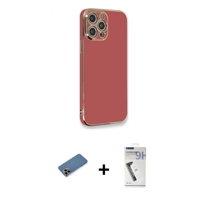 MARSİLYAN™- iPhone 12 Pro Max Kılıf Yankı Serisi - Şeffaf Uv Polymer Nano Ekran Koruyucu + Shine Kamera Lens Koruma Cam - GD