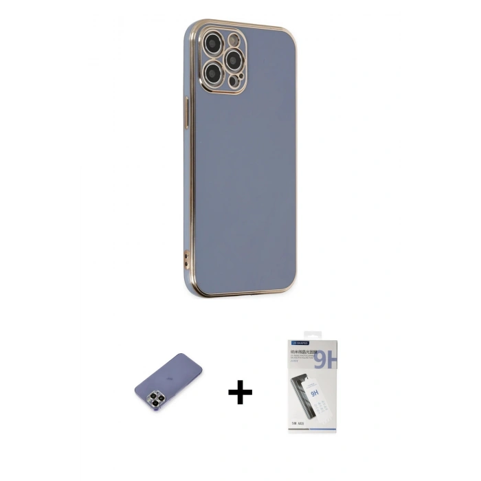 MARSİLYAN™- iPhone 12 Pro Max Kılıf Yankı Serisi - Şeffaf Uv Polymer Nano Ekran Koruyucu + Metal Kamera Lens Koruma Cam - GD