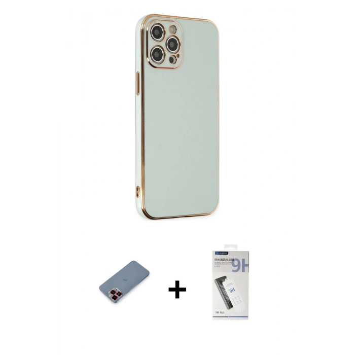 MARSİLYAN™- iPhone 12 Pro Max Kılıf Yankı Serisi - Şeffaf Uv Polymer Nano Ekran Koruyucu + Metal Kamera Lens Koruma Cam - KI