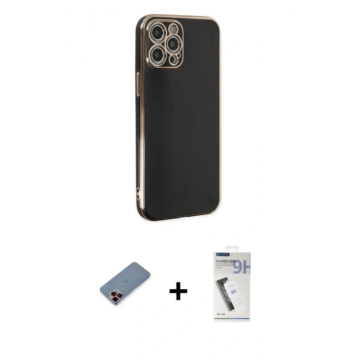 MARSİLYAN™- iPhone 12 Pro Max Kılıf Yankı Serisi - Şeffaf Uv Polymer Nano Ekran Koruyucu + Metal Kamera Lens Koruma Cam - KI