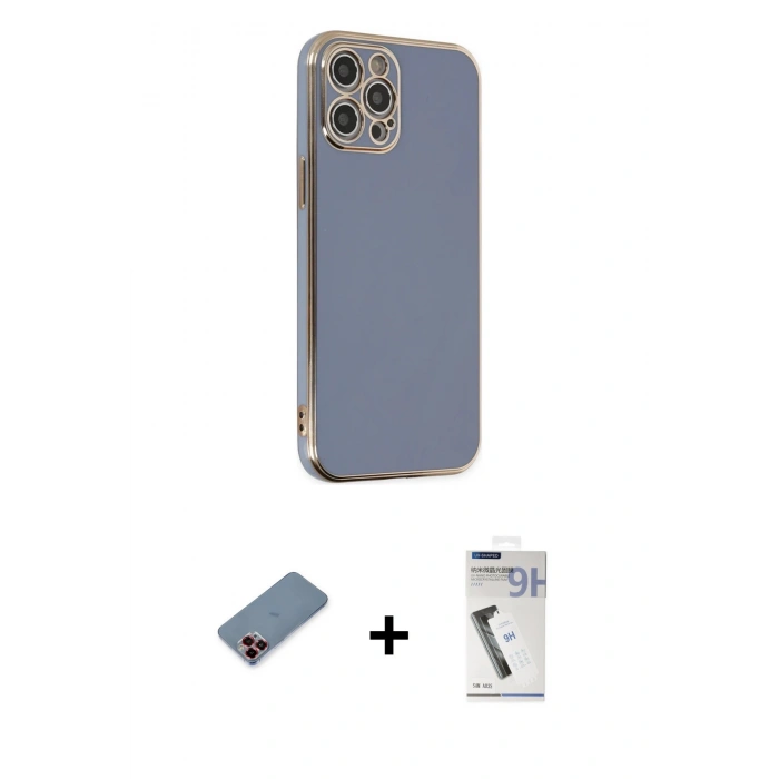 MARSİLYAN™- iPhone 12 Pro Max Kılıf Yankı Serisi - Şeffaf Uv Polymer Nano Ekran Koruyucu + Metal Kamera Lens Koruma Cam - KI