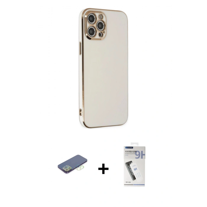 MARSİLYAN™- iPhone 12 Pro Max Kılıf Yankı Serisi - Şeffaf Uv Polymer Nano Ekran Koruyucu + Renkli Kamera Lens Koruma Cam - YL