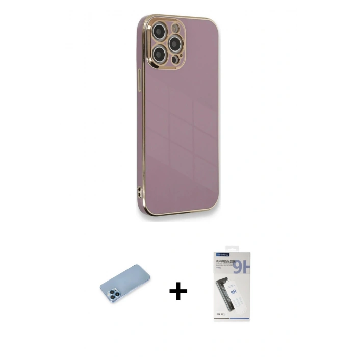 MARSİLYAN™- iPhone 12 Pro Max Kılıf Yankı Serisi - Şeffaf Uv Polymer Nano Ekran Koruyucu + Shine Kamera Lens Koruma Cam - MI