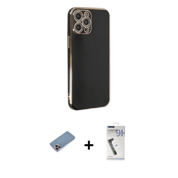 MARSİLYAN™- iPhone 12 Pro Max Kılıf Yankı Serisi - Şeffaf Uv Polymer Nano Ekran Koruyucu + Shine Kamera Lens Koruma Cam - PE