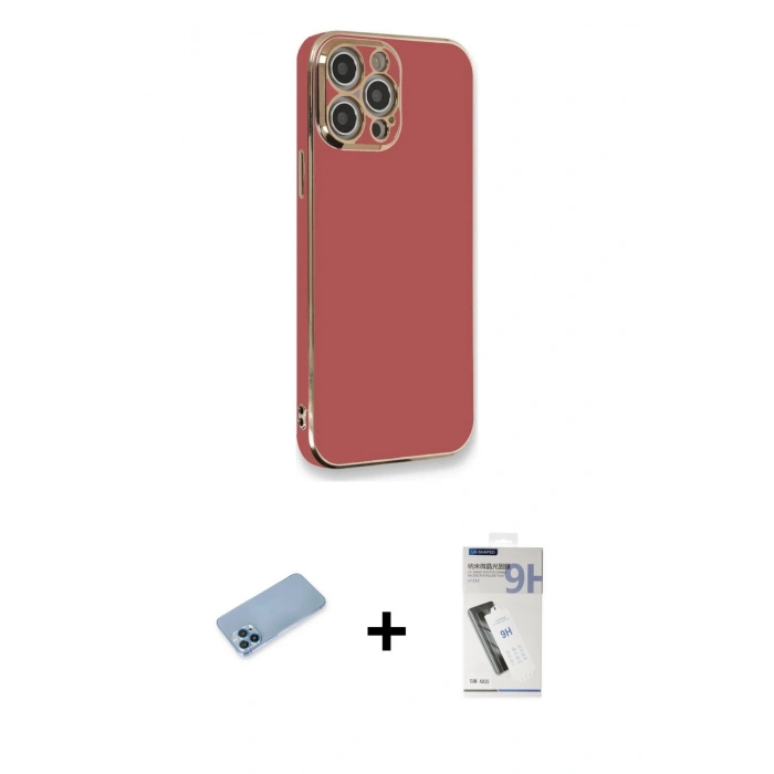 MARSİLYAN™- iPhone 12 Pro Max Kılıf Yankı Serisi - Şeffaf Uv Polymer Nano Ekran Koruyucu + Shine Kamera Lens Koruma Cam - MI