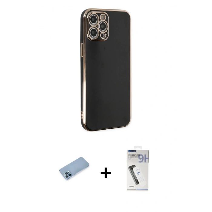 MARSİLYAN™- iPhone 12 Pro Max Kılıf Yankı Serisi - Şeffaf Uv Polymer Nano Ekran Koruyucu + Shine Kamera Lens Koruma Cam - MI