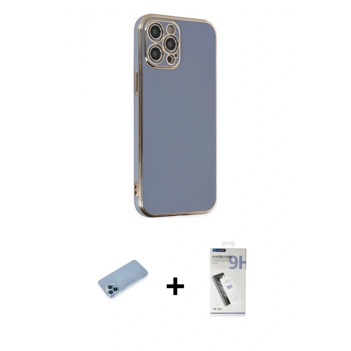MARSİLYAN™- iPhone 12 Pro Max Kılıf Yankı Serisi - Şeffaf Uv Polymer Nano Ekran Koruyucu + Shine Kamera Lens Koruma Cam - MI