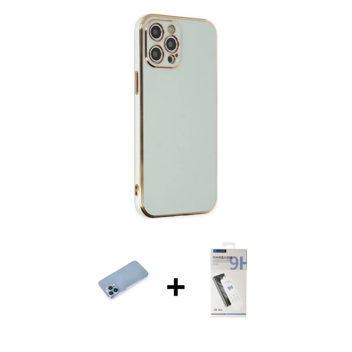 MARSİLYAN™- iPhone 12 Pro Max Kılıf Yankı Serisi - Şeffaf Uv Polymer Nano Ekran Koruyucu + Shine Kamera Lens Koruma Cam - MI