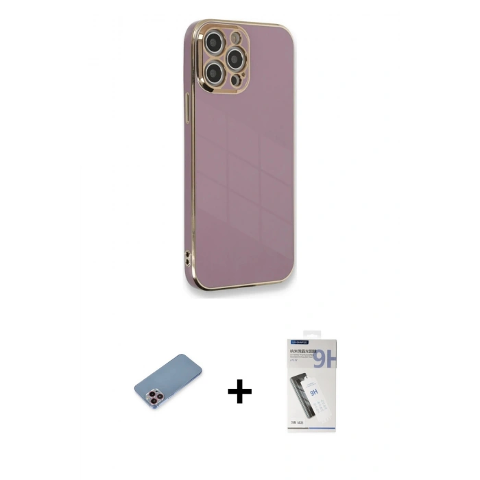 MARSİLYAN™- iPhone 12 Pro Max Kılıf Yankı Serisi - Şeffaf Uv Polymer Nano Ekran Koruyucu + Shine Kamera Lens Koruma Cam - PE