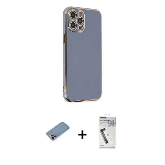 MARSİLYAN™- iPhone 12 Pro Max Kılıf Yankı Serisi - Şeffaf Uv Polymer Nano Ekran Koruyucu + Shine Kamera Lens Koruma Cam - PE