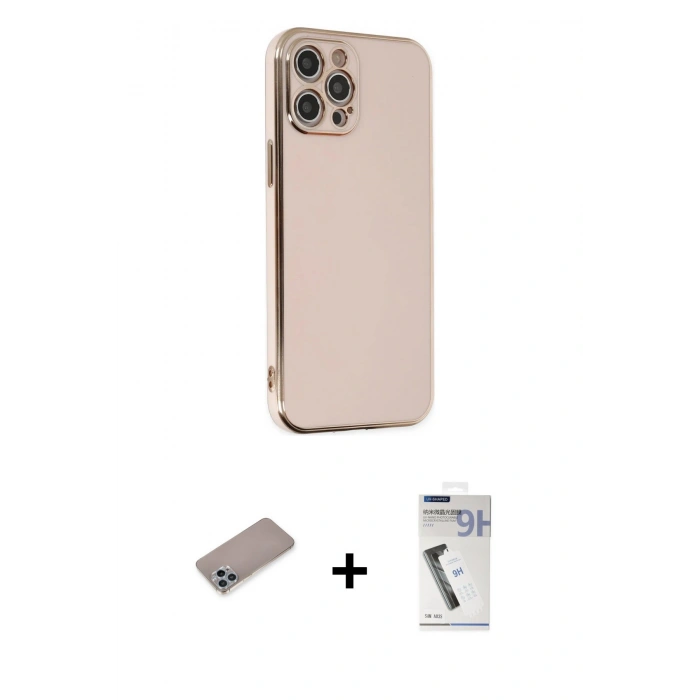 MARSİLYAN™- iPhone 12 Pro Max Kılıf Yankı Serisi - Şeffaf Uv Polymer Nano Ekran Koruyucu + Shine Kamera Lens Koruma Cam - SABE