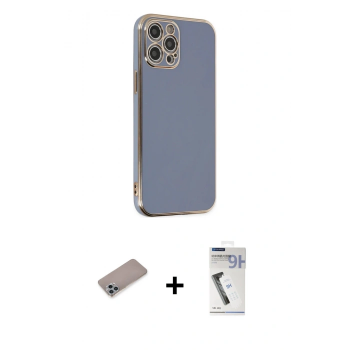 MARSİLYAN™- iPhone 12 Pro Max Kılıf Yankı Serisi - Şeffaf Uv Polymer Nano Ekran Koruyucu + Shine Kamera Lens Koruma Cam - SABE