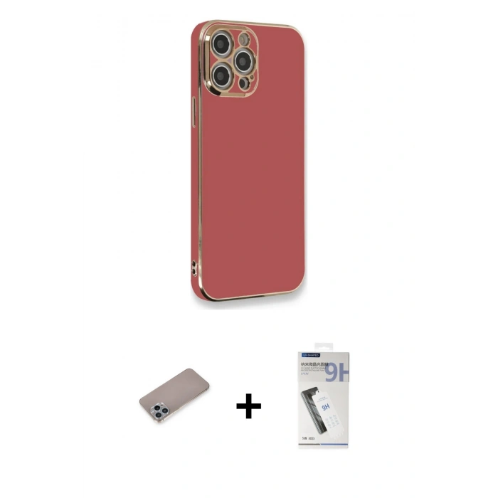 MARSİLYAN™- iPhone 12 Pro Max Kılıf Yankı Serisi - Şeffaf Uv Polymer Nano Ekran Koruyucu + Shine Kamera Lens Koruma Cam - SABE
