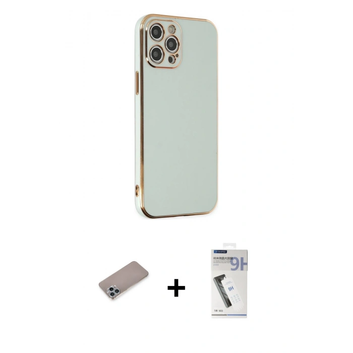MARSİLYAN™- iPhone 12 Pro Max Kılıf Yankı Serisi - Şeffaf Uv Polymer Nano Ekran Koruyucu + Shine Kamera Lens Koruma Cam - SABE