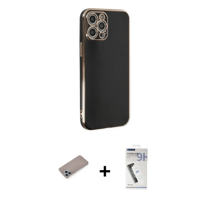 MARSİLYAN™- iPhone 12 Pro Max Kılıf Yankı Serisi - Şeffaf Uv Polymer Nano Ekran Koruyucu + Shine Kamera Lens Koruma Cam - SABE