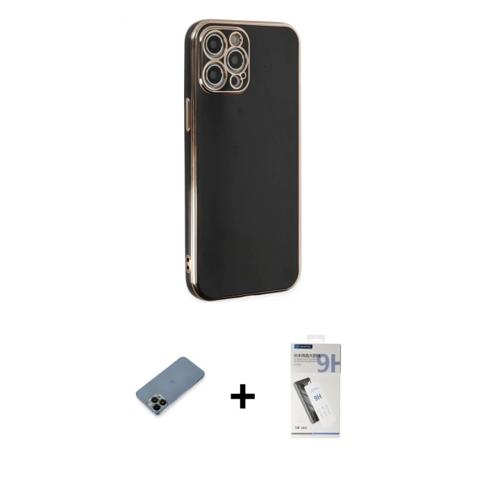 MARSİLYAN™- iPhone 12 Pro Max Kılıf Yankı Serisi - Şeffaf Uv Polymer Nano Ekran Koruyucu + Shine Kamera Lens Koruma Cam - SH